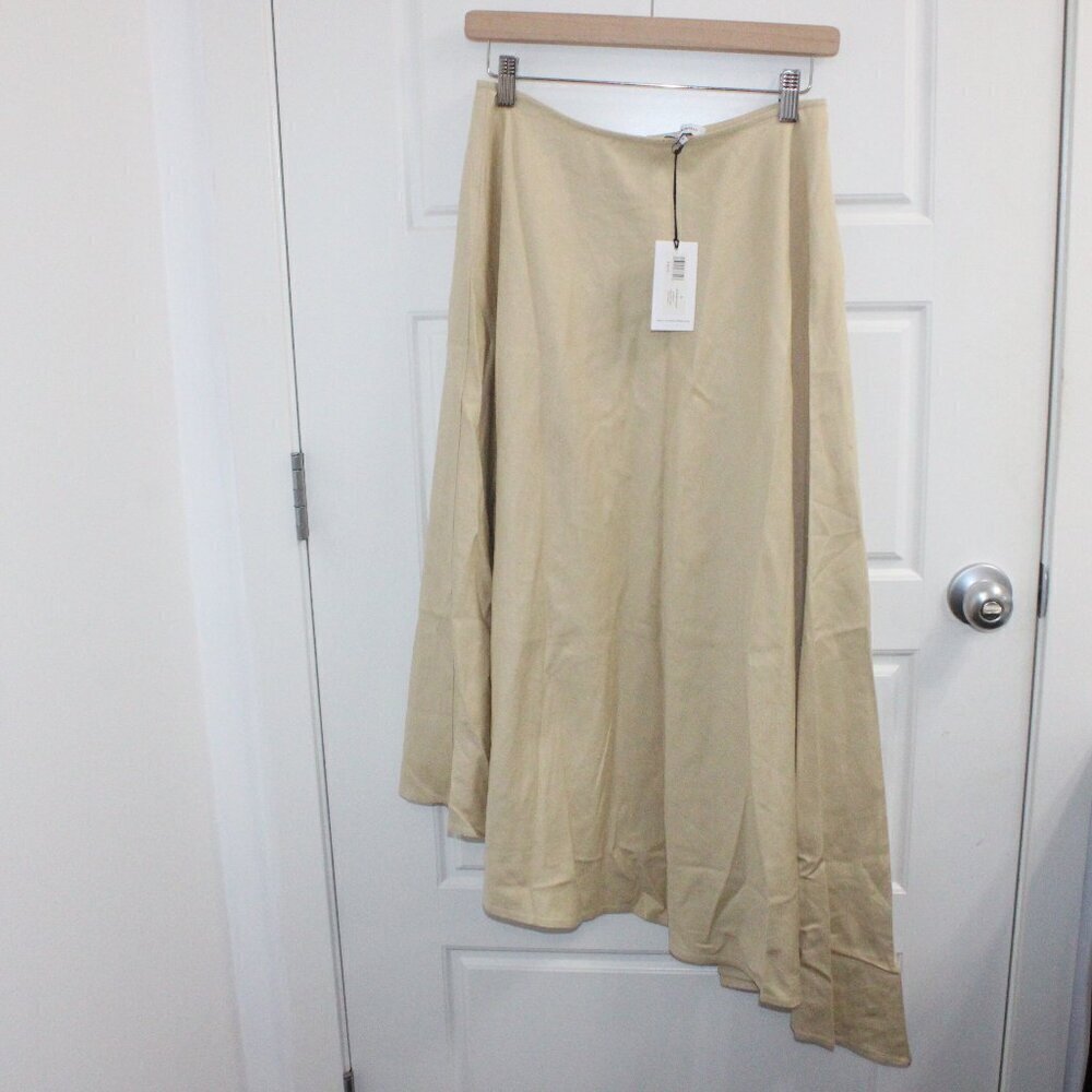3/$30 NWT WeWoreWhat Asymmetrical Midi Skirt Linen Blend Wheat Tan Size 6
